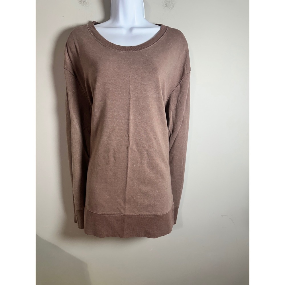 Daily Ritual Womens XL Brown French Terry Cotton Blend Side Slit Tunic Sweater